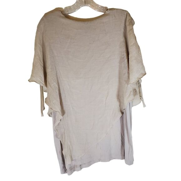 Alyx Womens Tank Top XL Beige Poncho Overlay Crochet Neckline Short Sleeve - Picture 2 of 5